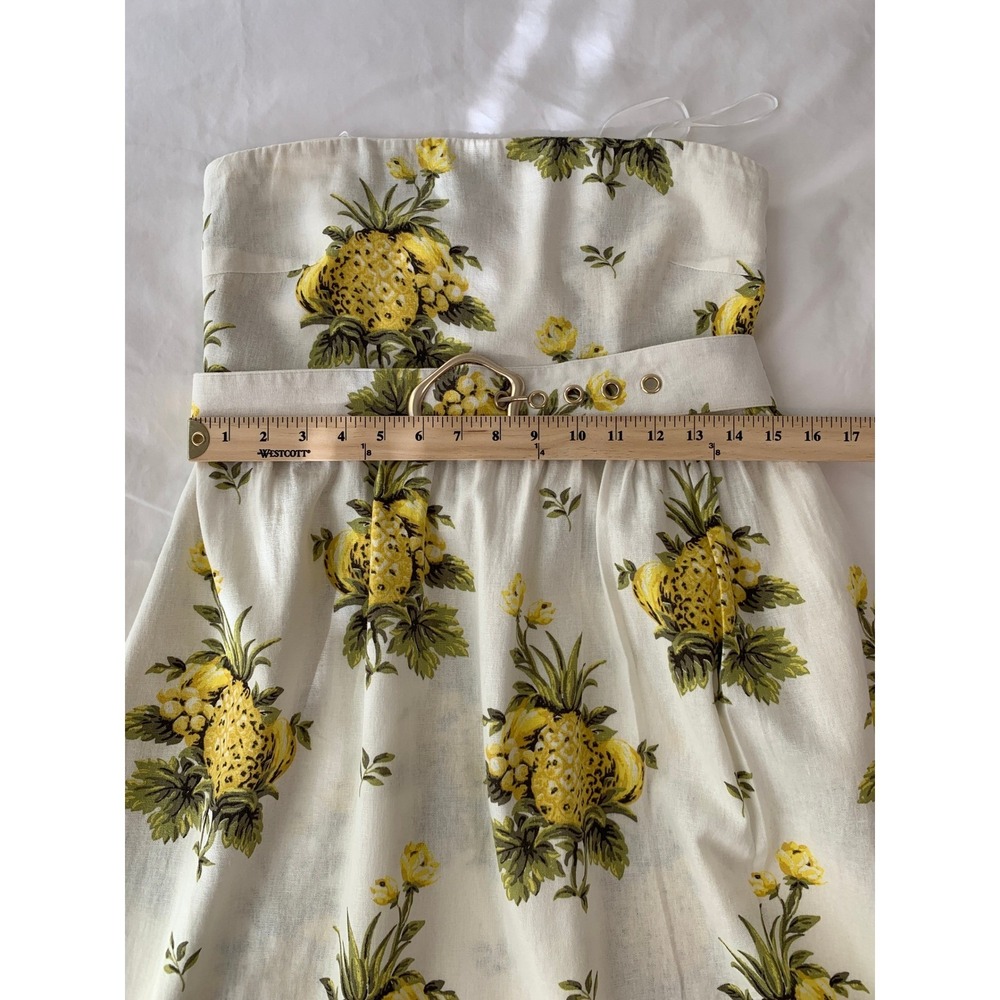 Tahari Cream Linen Sundress Pineapple A‎ Line Fit Flare Resort Vacation Size 8 - Picture 15 of 16